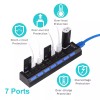 Universal 7 Ports USB Hub 3.0 Powered Splitter ON/OFF Switch