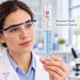 2 Pack 50mL Glass Graduated Measuring Cylinders with Metric Scale and Pour Spout for Laboratory and Educational Use