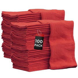 Nabob Wipers Auto Mechanic Shop Towels 100 Pack Bulk Rags 100% Cotton Commercial Grade Shop Rags Size 14"x14" (100 Pack, Red)