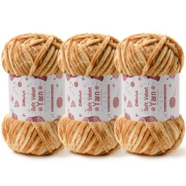 3x100g Fluffy Velvet Chenille Yarn for Crocheting and Knitting, 3x87.4yd Baby Yarn for Crocheting Soft, Crochet Chunky Yarn Amigurumi Yarn（Khaki