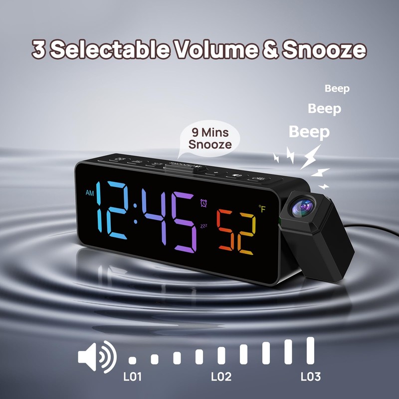 Netzu Projection Alarm Clock for Bedroom Ceiling, Small Compact Plug-in