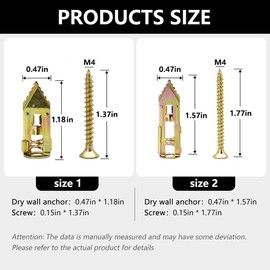 100 Pack Metal Drywall Anchors and Screws Kit – Self-Drilling Wall Anchors for Drywall – Heavy Duty Metal Expansion Bolts – No Pre-Drill Installation – Holds up to 50 lbs