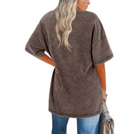 Imily Bela Womens Oversized T Shirts Vintage Cotton Tees Crewneck Short Sleeve Washed Summer Tunic Top Yellowish Brown