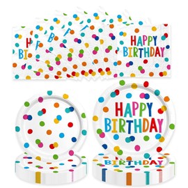 HiEnjoin 60 Piece Polka Dot Paper Plates Napkin Set, Rainbow Dot Party Tableware Party Decorations Tableware Set for Children Boys Girls
