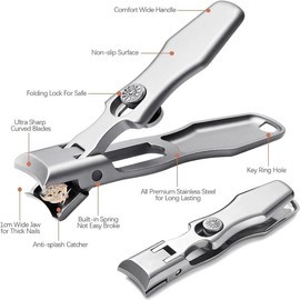 Curved and Slanted Nail Clippers for Men Thick Toenails and Fingernail, Wide Jaw Opening Ultra Sharp Heavy Duty Long Handle Stainless Steel Toenail Clippers Set for Seniors, Adults, Women - Color: Set a
