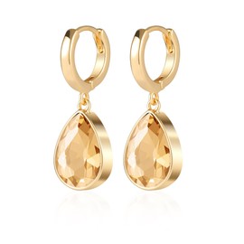 Gold Hoop Earrings Crystal Earrings for Women - 18K Gold-Plated Earrings Small, Secroma Water Drop Earrings Hanging, Gold Jewellery Gifts for Women and Girls, Brass, No Gemstone