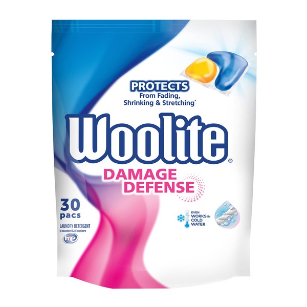 Woolite Clean & Care Pacs, Laundry Detergent Pacs, 30 Count, for Standard and HE Washers, travel laundry packets