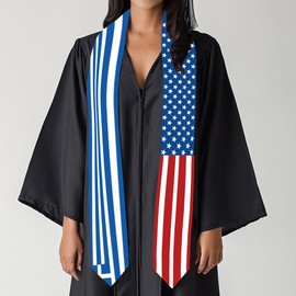 2025 Greece Flag and USA Flag Graduation Stole Graduation Sash Class of 2025 Graduation Scarf for International Student (Baccalaureate Gown and Hat Not Included)