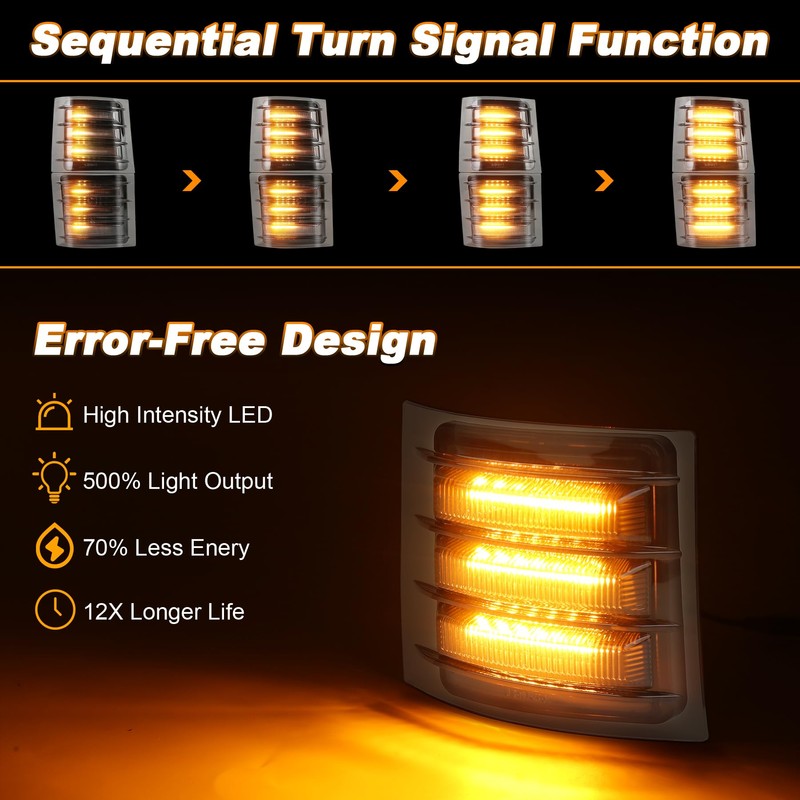 MOVOTOR LED Side Marker Lights with Amber Sequential Turn Signal