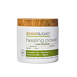 RAW SUGAR, Healing Power, Mascarilla Reparadora para Cabello, con Aceite de Aguacate, Plátano, Leche de Coco y Agave, Prensado en Frío, Vegano, Libre de Sulfatos, Parabenos y Siliconas, 340 g