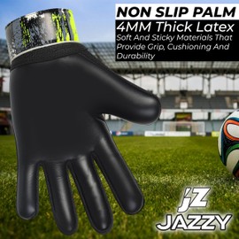 Jazzy Sports Soccer Goalie Gloves,Funky Football Goalkeeper Gloves for Kids Boys Children Youth with 4mm Latex for Strong Grip (Black, Size 2 Suitable for 4-5 Years)