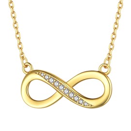 ChicSilver Gold Necklace for Women, 18K Gold Plated Dainty Cubic Zirconia Infinity Pendant Sterling Silver Necklace for Valentines Day