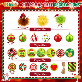 Syhood 24 Pcs 1.57 Inch Grin has Ornaments Grin has Christmas Balls Bendable Christmas Tree Decorations Lime Green Ornaments Whimsical Christmas Tree Ornaments Stole Christmas Tree Grin has Decor