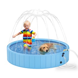 YSJILIDE Dog Pools for Large Dogs, 2-in-1 Sprinkler Pool for Kids Non-Slip Dog Swimming Pool for Outdoor Backyard Kids Dogs Ducks and Pet Baths 48" x 12"