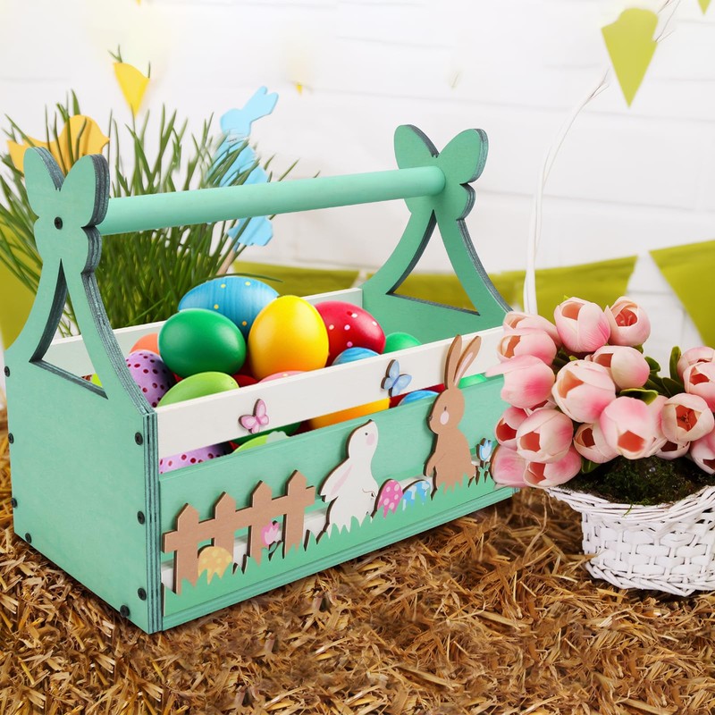 MONCAP Easter Basket Wooden Easter Basket Easter Bunny Basket Easter