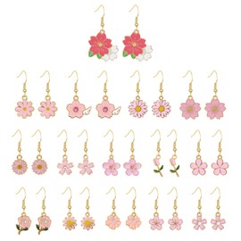 15 Pairs Flower Dangle Earrings for Women Gold Crystal Enamel Drop Earrings Set Sakura Daisy Rose Statement Earrings Jewelry Gifts for Wedding Prom