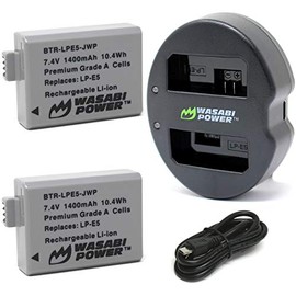 Wasabi Power Battery (2-Pack) and Dual USB Charger for Canon LP-E5 and Canon EOS 450D, 500D, 1000D, Kiss F, Kiss X2, Kiss X3, Rebel XS, Rebel XSi, Rebel T1i
