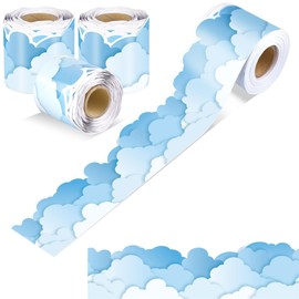 Aodaer 3 Rolls 98.4 ft Blue Sky Cloud Bulletin Board Borders Scalloped Border Trims Cloud Shaped Decorative Classroom Rolled Bulletin Border Trim Back to School Decoration for School Blackboard Decor