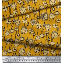 Soimoi Gold Moss Georgette Fabric Daisy & Floral Printed Craft Fabric by The metre 44 Inch Wide
