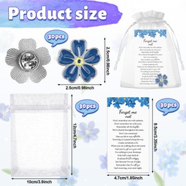 30 Set Forget Me Not Memorial Pin Flower Lapel Brooch Funeral Favor with Memorial Poem Cards and Organza Bags for Memorial Remembrance Presents