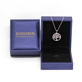 JUZICHEN 925 Sterling Silver Necklace for Women, Tree of Life Necklace for Women, Colour Cubic Zirconia Tree of Life Necklace, Hypoallergenic, for Women, Men (Blue Velvet Box), S925 silver, Cubic