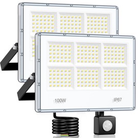 LED Spotlight with Motion Sensor Outdoor - Pack of 2 100 W 10000 LM 6 in 1 Light Board LED Headlight with Motion Sensor IP67 Waterproof 7000 K Cool White Floodlight Outdoor for Garden, Yard, Garage