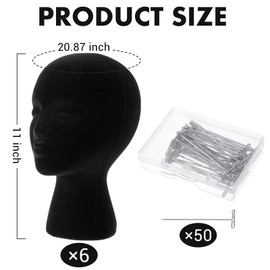 Gisafai 6 Pcs Black Foam Wig Head with 50 Pcs T Pins Female Foam Mannequin Wig Stand and Holder 11" Tall Cosmetics Model Head Display Hair, Hats Hairpieces Display for Home Travel Salon(Black)