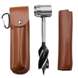 Survival Settlers Tool Bushcraft Hand Auger Wrench, Manual Wood Auger Wrench, Auger Drill Bit, Manual Hole Maker Multitool for Camping, containing Protective Case and Hook
