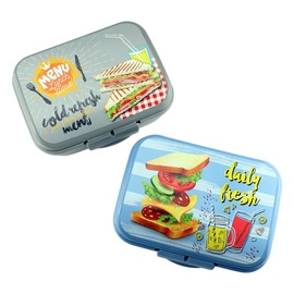 PhiluMo 2 x Lunch Box Daily Fresh & Menu Lunch Time – Lunch Box – Blue & Grey – 16 x 12 x 7 cm, 1000 ml – Pack of 2