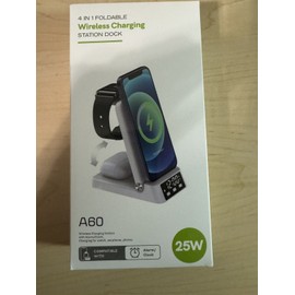 A60 4 in 1 Foldable Wireless  Charging Station with Alarm Clock for Apple