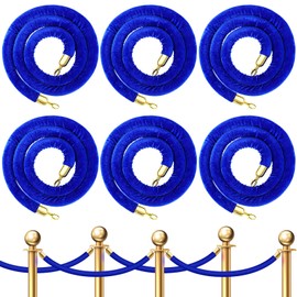 Fumete 6 Pieces Velvet Stanchion Rope Bulk 6.5 Feet Crowd Control Barriers Safety Velvet Rope with Polished Gold Hooks for Party Openings, Not Include Stanchion Post(Blue)