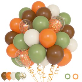 72pcs Sage Green Brown Balloons Set, Latex Balloons with 12inch Orange Sand White Metallic Gold Confetti Balloons for Fall Baby Shower Woodland Safari Birthday Thanksgiving Party Decoration Supplies