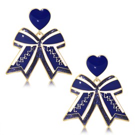 Game Day Earrings for Women Ename Football Ribbon Earrings Sport Team Earrings Game Day Team Spirit Cheerleading Earrings Team Football MOM Outfits Accessories Gifts (Blue White 2)