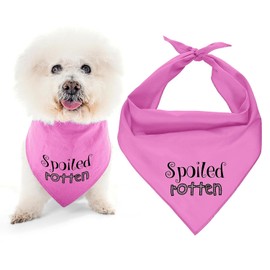 Parisian Pet Fashionable Dog Bandana – ‘Spoiled Rotten’ Printed Tie-On Neck Kerchief for Female Dogs and Cats – Size Small