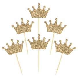 Crown Cupcake Toppers - 48 piezas de color dorado claro brillante para decoración de baby shower, fiesta de cumpleaños