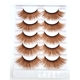 MISSLADY Colored Lashes 20mm 3D Faux Mink Brown Eyelashes False Lashes Strips (FM-306, 14-20mm, 5 Pairs)
