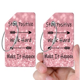 2 Luggage Tags, (1" Smaller Than Traditional) Perfect for Quick Luggage Identification with Stainless Steel Ring and Address Card for Travel and Luggage (Encouraging English)