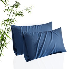 TELUS Pillow Cases Standard Size 2 Pack, Bamboo Rayon Cooling Pillowcases with Envelope Closure, Cool Breathable Pillow Case for Hot Sleeper & Night Sweats, 20x26 inch, Deep Blue