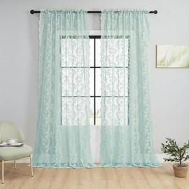 Pastel Turquoise Lace Curtains 72 Inch Length 2 Panels Light Teal Paisley Lace Curtains for Living Room Bedroom Rod Pocket Light Filtering French Window Drapes Aqua Sea Ocean Beach Decor, 52x72