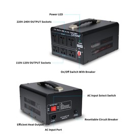 LVYUAN 3000 Watt Voltage Converter Transformer Heavy Duty Step Up/Down AC 110V/120V/220V/240V Power Converter with 3 US Outlets, 3 Universal Outlets, Resettable Circuit Breaker Protection
