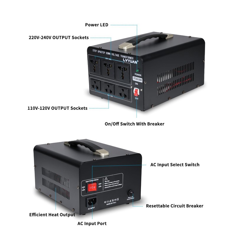 LVYUAN 3000 Watt Voltage Converter Transformer Heavy Duty Step Up/Down