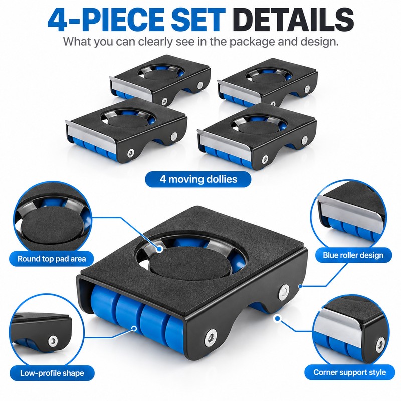 Furniture Moving Rollers for Heavy Item Transport – 4-Piece Sliding