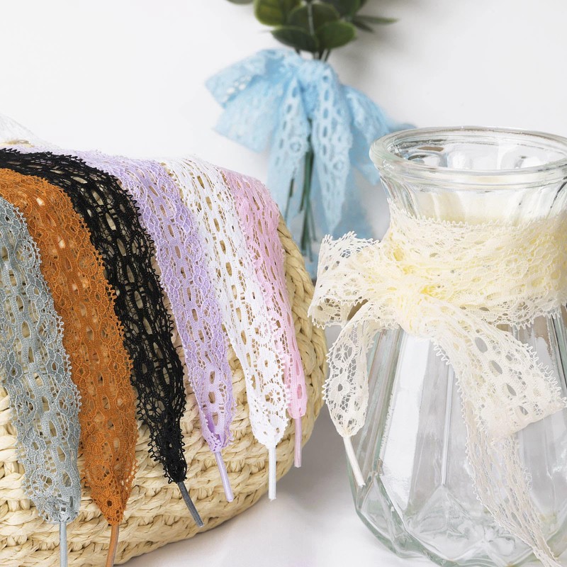 Booyckiy 2 Paris Flat Fancy Lace Shoelaces, 3cm Wide Ribbon