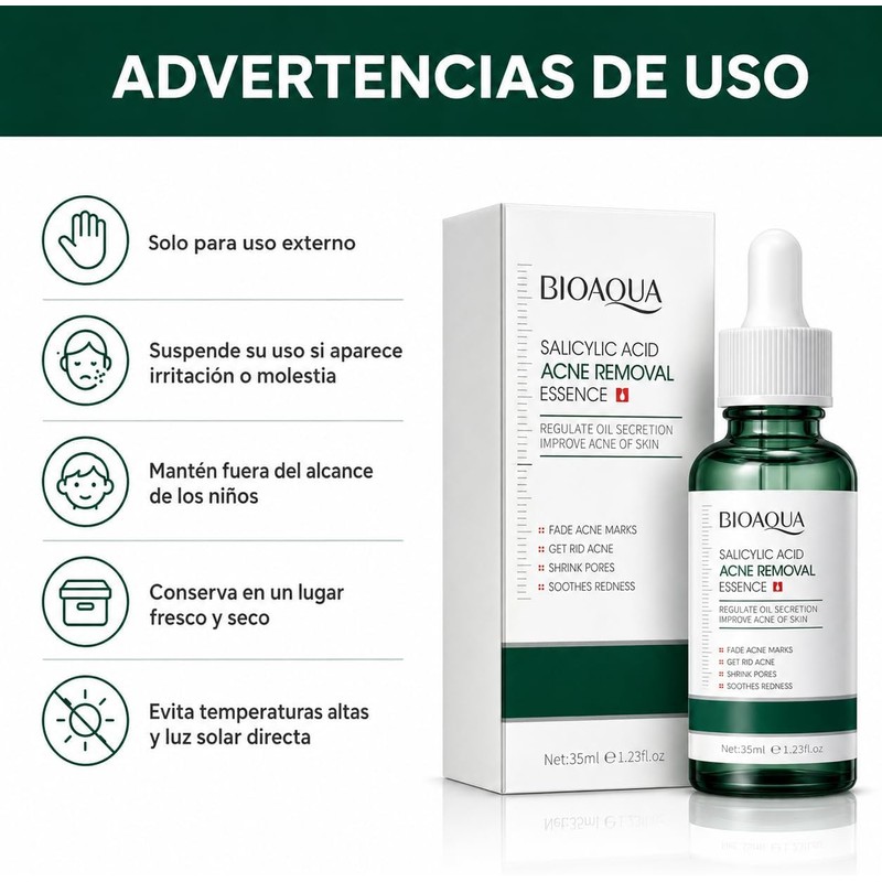 BIOAQUA Sérum Facial con Ácido Salicílico, 35 ml, para Acné,