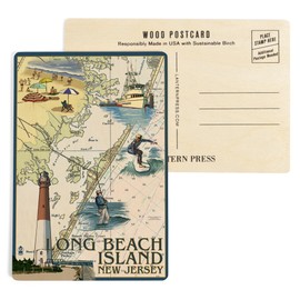 Long Beach Island, New Jersey, Nautical Chart (4x6 Birch Wood Postcards, 2-Pack Stationary, Rustic Home Wall Decor)