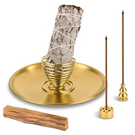 5-in-1 Incense Holder, Palo Santo Holder Sage Holder with 14 cm Aluminium Ash Catcher, Burner for Incense Sticks/Incense Cones/Coil Frankincense, Ideal Home Decor for Yoga Meditation Room