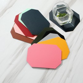 6 PCS Octagon Leather Cup Mats, Dual Sided Waterproof Leather Coasters, Heat Resistant Table Protector, Black and Red