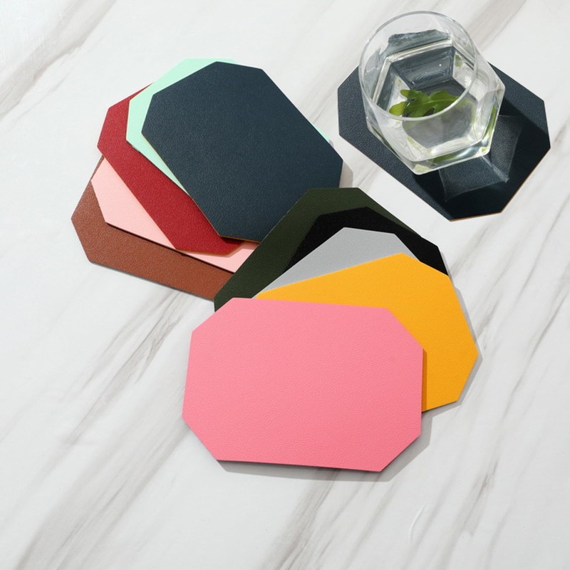 6 PCS Octagon Leather Cup Mats, Dual Sided Waterproof Leather
