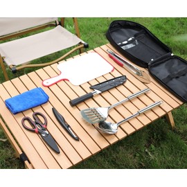 Bakecat Camping Cooking Utensils Set, 9Pcs Camping Kitchen Utensils Organizer Travel Set, Black