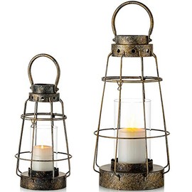 Juego de Linternas de Vela Nuptio Hurricane, Portavelas Colgante Estilo Rústico de Granja para Interiores y Exteriores para Bodas Vintage, Cumpleaños, Fiestas, Decoración de Jardín, 2 Piezas
